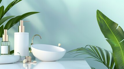 Skincare Products on a Blue Background - a refreshing and vibrant visual. The blue background enhances the appeal of the skincare products, creating a soothing and inviting scene.