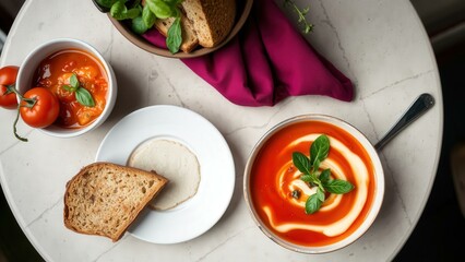 Vibrant Tomato Soup with Crisp Bread: A Warm, Inviting Meal for Cozy Evenings