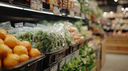 A grocery store with aisles of fresh produce