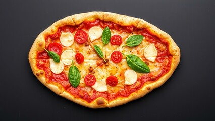 Freshly Baked Margherita Pizza with Vibrant Tomatoes and Basil Leaves on a Golden Crust - Perfect for a Delicious Meal