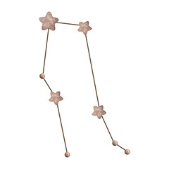 Zodiac watercolor hand-drawn illustration with the constellation of gemini. Cute brown constellation of watercolor stars for kids.