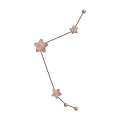 Zodiac watercolor hand-drawn illustration with the constellation of aries. Cute brown constellation of watercolor stars for kids.