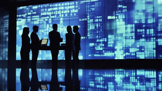 Supply Chain Team Meeting with Digital Projection of Data Analytics and Collaborative Planning - Powered by Adobe