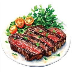 Steak food watercolor clipart illustration