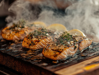Close-Up Hyperrealistic Photo of Grilled Salmon