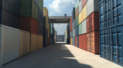 Fototapeta premium Orderly Freight Station with Stacked Containers in Precise Formation