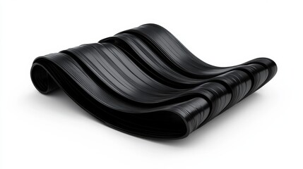 A unique black wave-shaped object showcasing a sleek design with ridges, set against a plain background