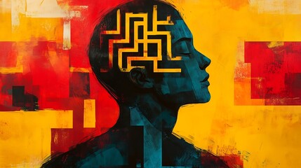 Abstract image of a mind maze symbolizing ADHD and mental challenges. Mental health and complexity concepts