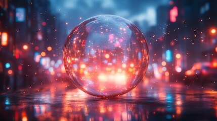 透明な球体に映し出された街