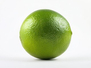 fresh lime isolated on a pristine white background, showcasing its bright green color and textured skin, emphasizing simplicity and the essence of freshness in culinary use