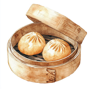 recommend clip art: Steamed buns watercolor clipart illustration