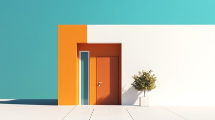 Modern geometric building with vibrant colors.