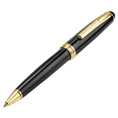 Luxury black pen with gold accents on a transparent or white isolated background.