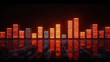 Futuristic music equalizer with neon glowing colorful levels