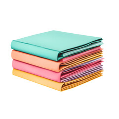 Colorful stack of folders with various papers, ideal for organization, isolate white background