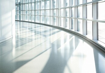 Obraz premium Sunlit Modern Office Corridor with Glass Walls