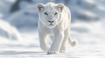 a white lion on the snow