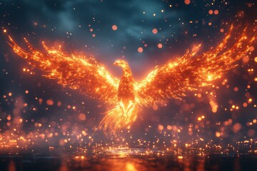 Naklejka premium Phoenix Bird Mythical Creature Fire Wings Fantasy Art
