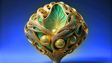 3D colorful Jewelry art forms with golden patterns background texture