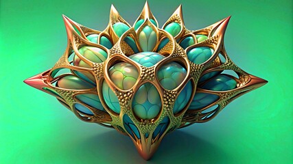 3D colorful Jewelry art forms with golden patterns background texture