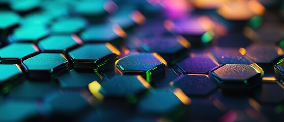 Obraz premium A close-up of vibrant, reflective hexagonal patterns creating a visually striking design.