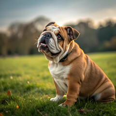 Fototapeta premium The Bulldog is a calm, sturdy dog known for its distinctive wrinkled face.