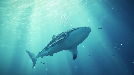 Fototapeta premium Capture an underwater photograph of a majestic whale shark gliding gracefully through the clear, AI Generative