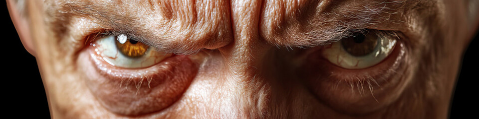 Fototapeta premium A senior citizen's furious expression in extreme close-up.