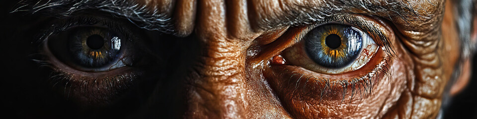 Elder Eyes: A close-up of piercing grey eyes filled with passionate emotion.