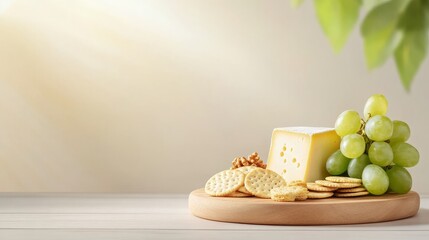 Elegant cheese platter with grapes and crackers