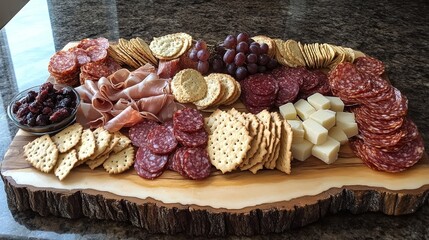 Gourmet charcuterie board with assorted meats and cheeses