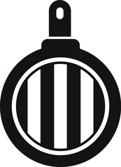 Black silhouette of a round grill pan featuring parallel ridges and a hanging hole, ideal for cooking and convenient storage