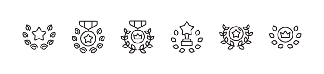 winner award emblem icon set laurel leaf wreath success achievement outline signs vector illustration certified veteran badge symbol design