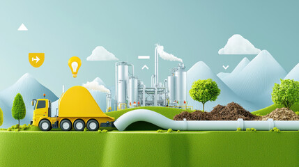 Presents colorful vibrant eco friendly construction - site bathed under