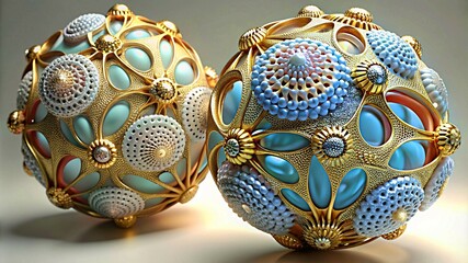 3D colorful Jewelry art forms with golden patterns background texture