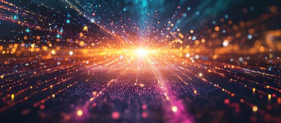 Naklejka premium A vibrant explosion of light and color, representing energy and digital landscapes.