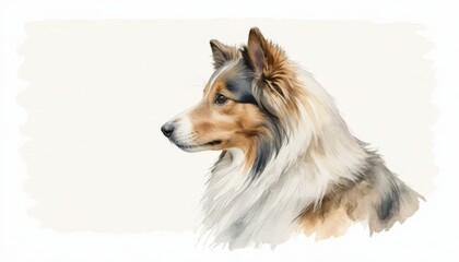 A detailed watercolor sketch of a collie dog showcasing its flowing fur and dignified expression, perfect for dog lovers and art enthusiasts seeking unique decorations