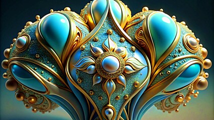 3D colorful Jewelry art forms with golden patterns background texture