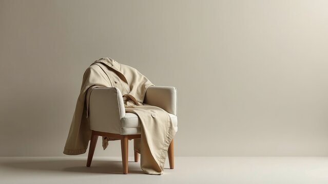 Minimalistic Chair with Classic Trench Coat on Display