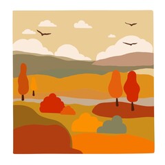 Naklejka premium Autumn landscape illustration in flat style