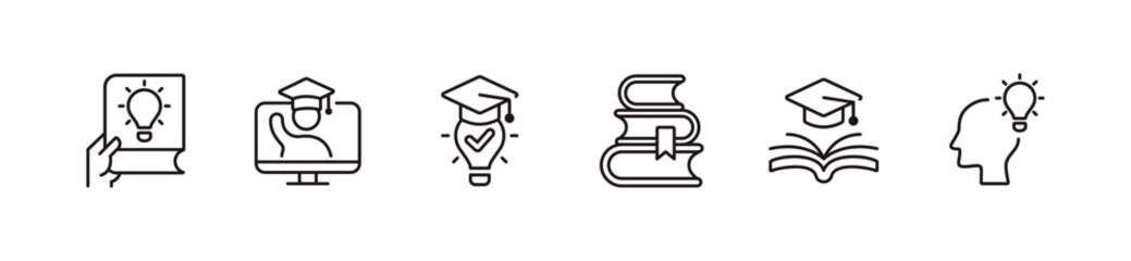 knowledge cognition line icon set education intelligence genius achievement  learning signs vector illustration