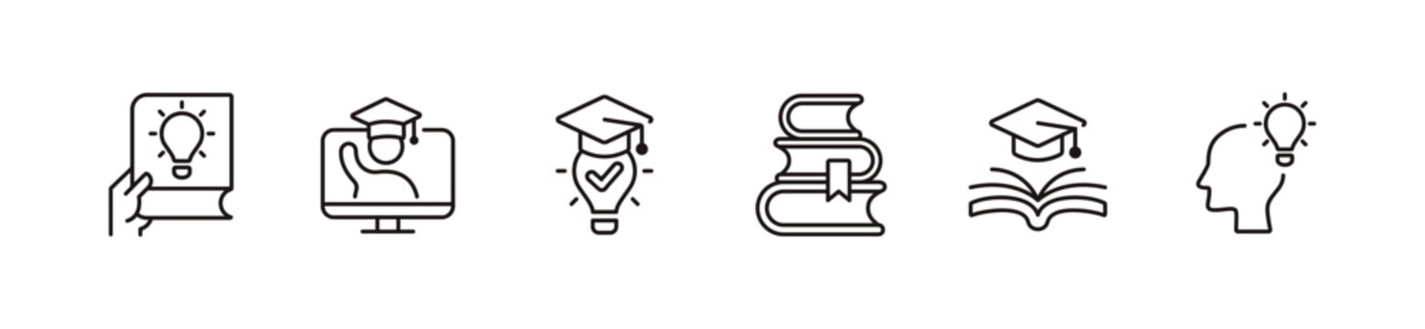 knowledge cognition line icon set education intelligence genius achievement  learning signs vector illustration