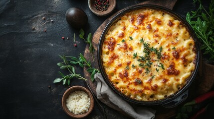 Creamy baked macaroni and cheese with fresh herbs