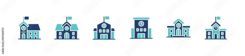 Poster college school building icon set university education house architecture academy institution constru