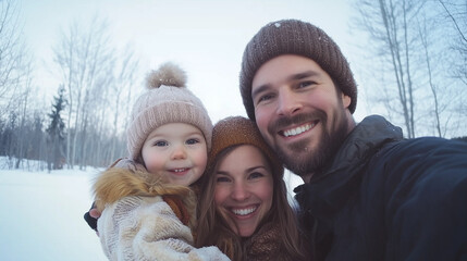 Obraz premium Happy Family in Winter Attire Smiling Outdoors