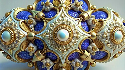 3D colorful Jewelry art forms with golden patterns background texture