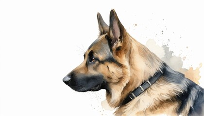Fototapeta premium A beautiful watercolor sketch capturing a loyal German Shepherd dog in profile, highlighting its expressive gaze and sleek features, perfect for dog lovers and artists seeking inspiration