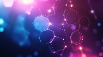 Abstract illustration of molecular structures with vibrant colors and light effects.