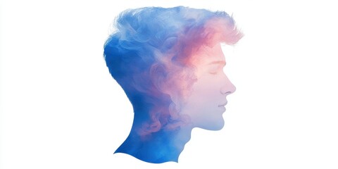 A silhouette of a person with colorful smoke representing thoughts and emotions.