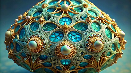 3D colorful Jewelry art forms with golden patterns background texture